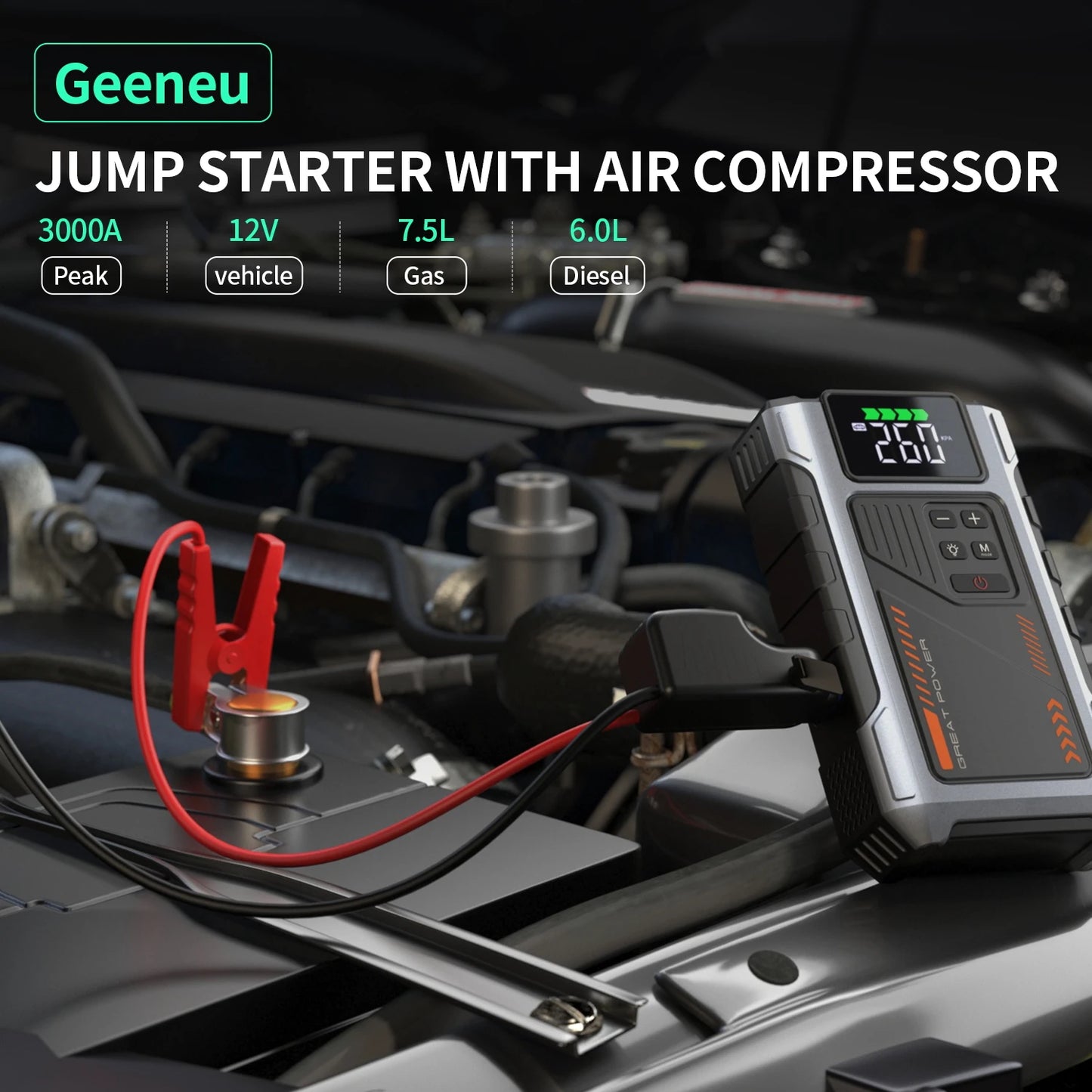 RoadSpark Depot™ Portable Jump Starter with Air Compressor
