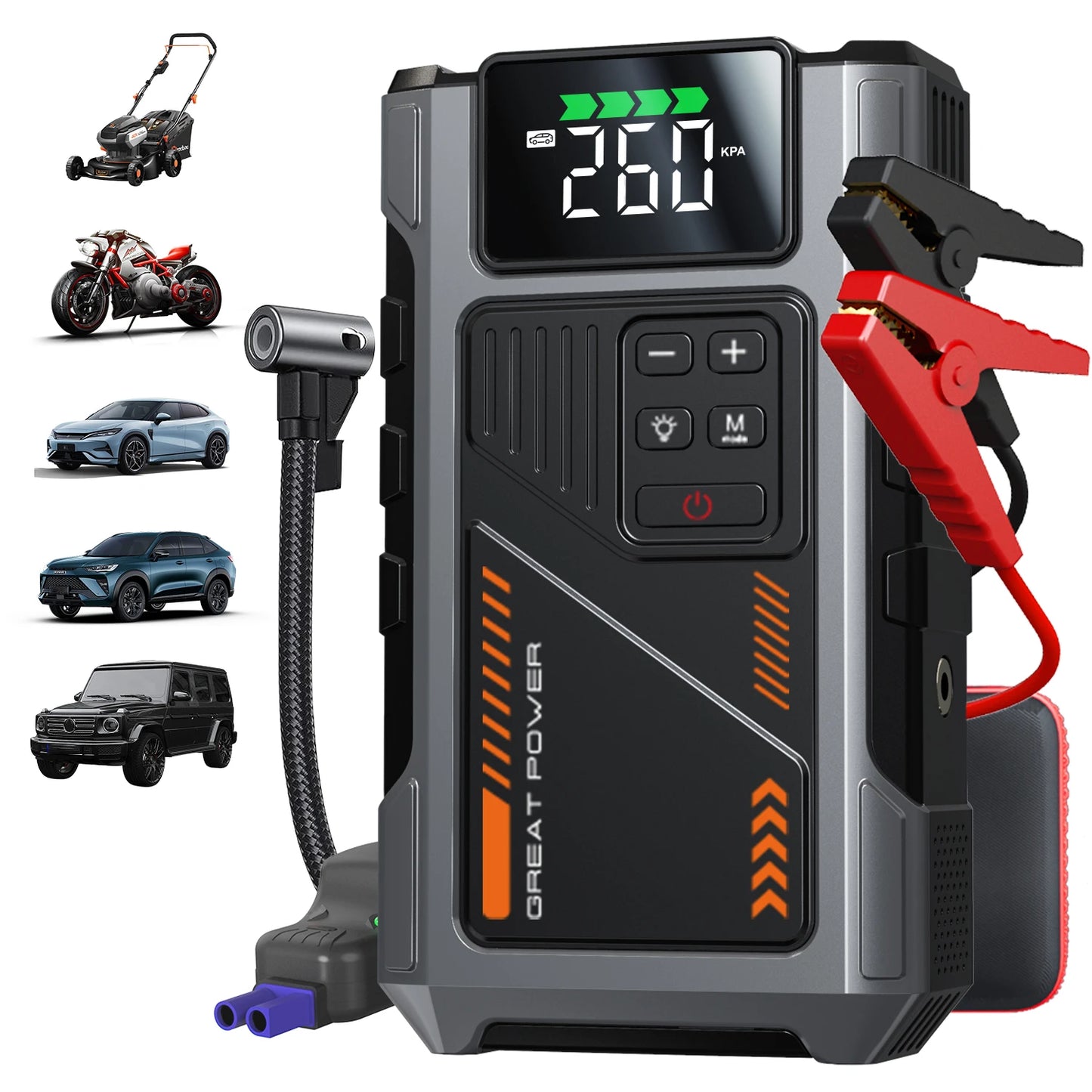 RoadSpark Depot™ Portable Jump Starter with Air Compressor