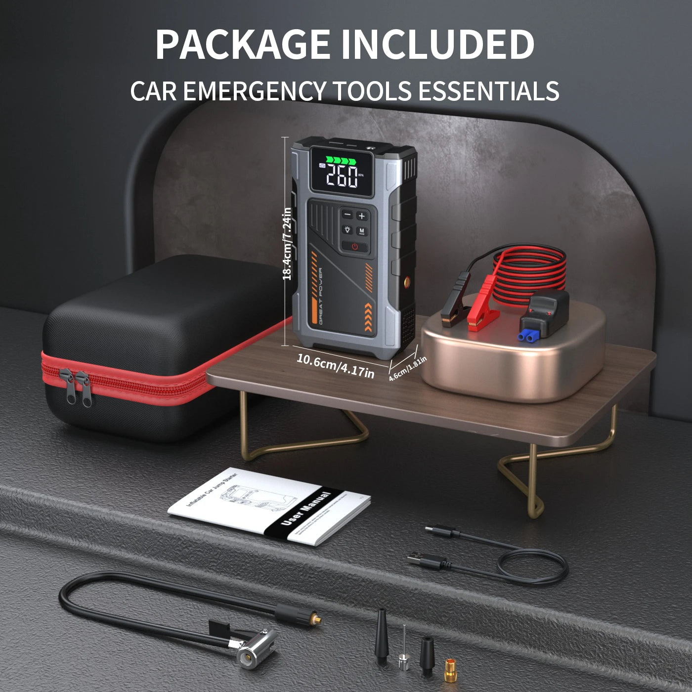 RoadSpark Depot™ Portable Jump Starter with Air Compressor