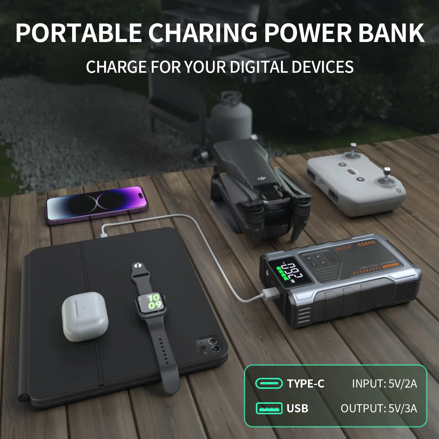 Roadspark Depot™ Portable Jump Starter with Air Compressor